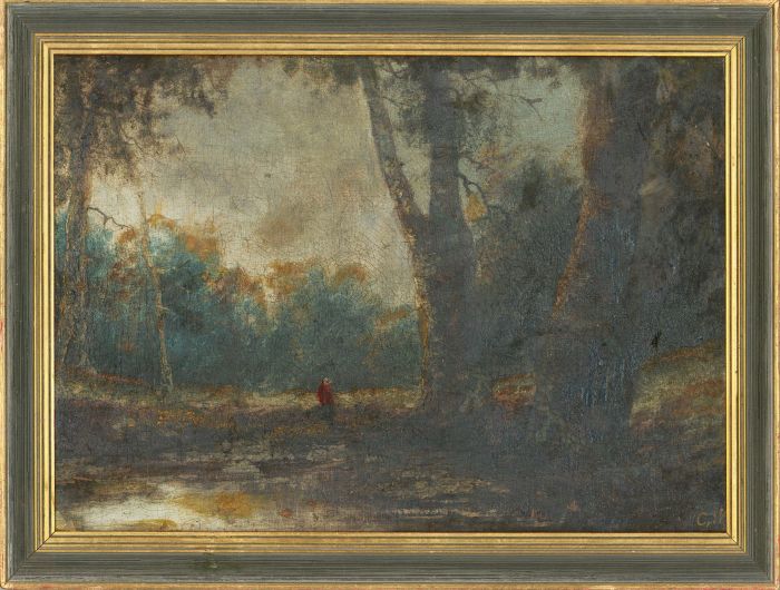 C.W - Framed Late 19th Century Oil, River Landscape with Figure