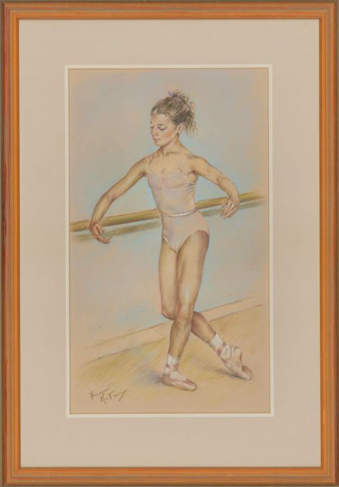 Franco Matania (1922-2006) - 20th Century Pastel, Young Ballerina Barre Practice