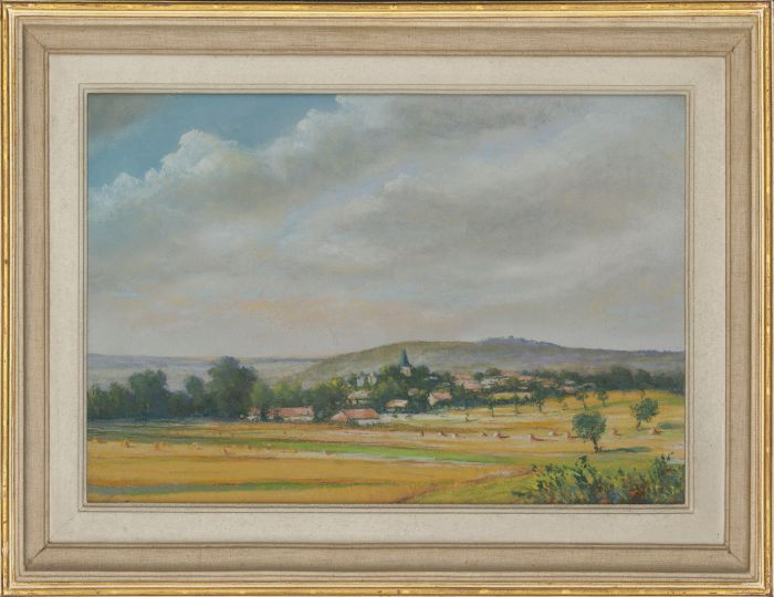Framed 20th Century Pastel - French Village Landscape