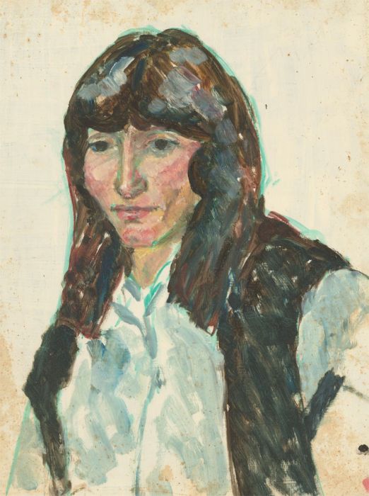 Ann Matthews - 20th Century Oil, Female Figure with Black Vest