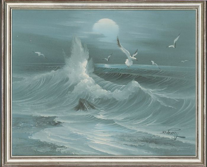 D. Perry - Signed & Framed 20th Century Oil, Crashing Waves