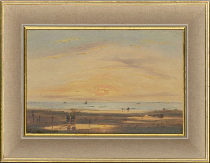 T. Johnson - Signed & Framed 1835 Oil, The Beach at Boulogne, France