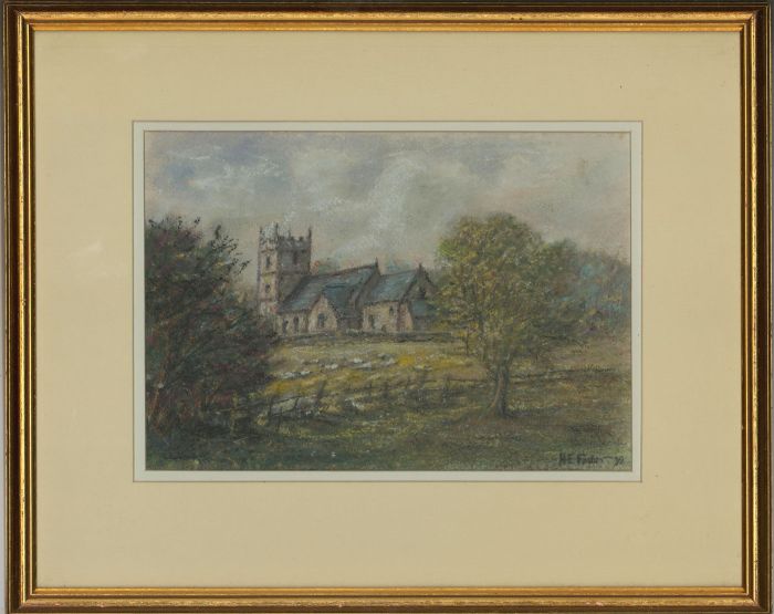 Henry E. Foster (1921-2010) - 1999 Pastel, Inkberrow Church from the Meadows