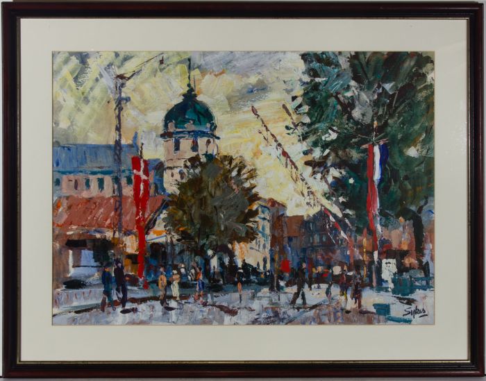 Aubrey Sykes (1910-1995) - Mid 20th Century Acrylic, Impressionist Street Scene