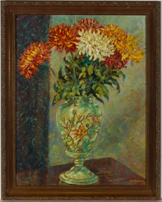 Henry E. Foster (1921-2010) - 1960 Oil, Flower Vase on Brown Table
