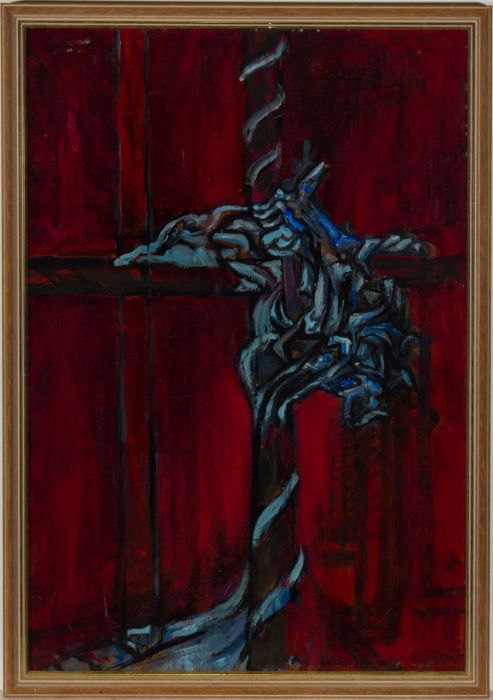 Margaret O. Hole (1919-2012) - 20th Century Oil, Cross on Red Background
