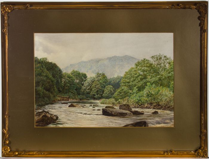 Willliam Eden - 1866 Watercolour, Landscape with Fly Fisherman