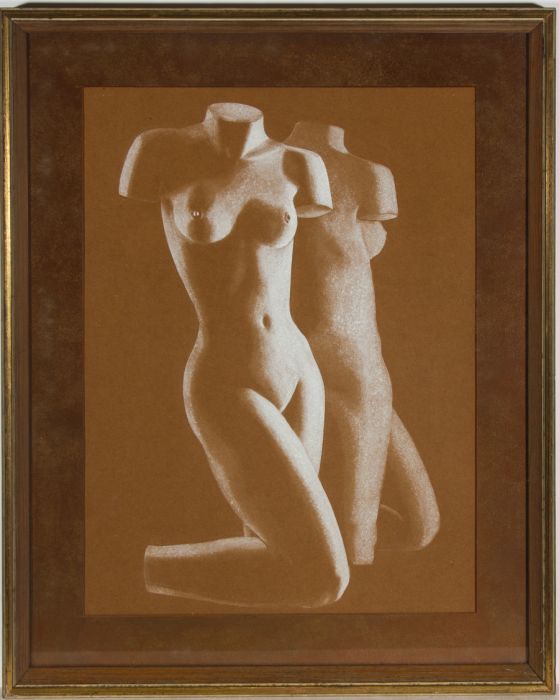 Framed Mid 20th Century Chalk Drawing - Nude Sculptural Study