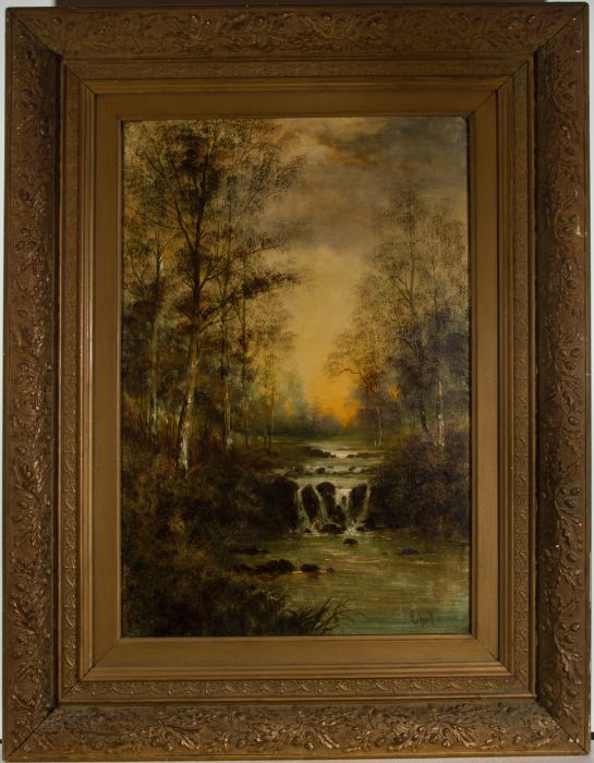 Linell - Signed & Framed 19th Century Oil, River at Dusk
