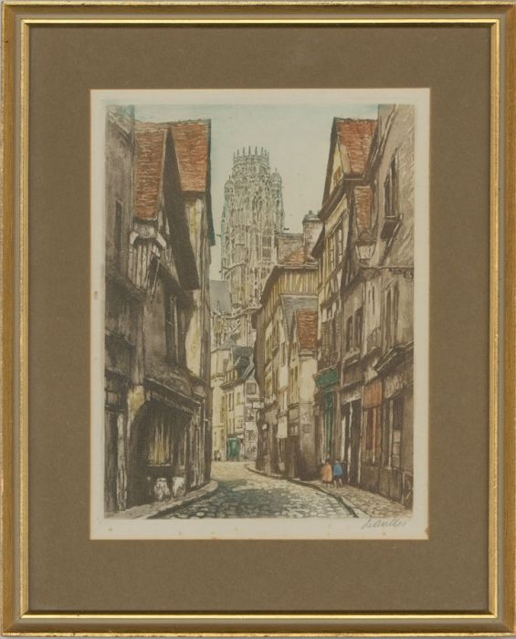 Leander - Early 20th Century Etching, French Street Scene