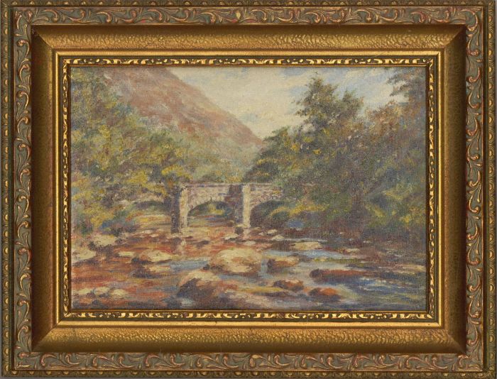 Henry E. Foster (1921-2010) - Framed 1985 Oil, Fingle Bridge, Dartmoor