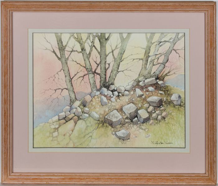 H. Royston Hudson - Framed 20th Century Watercolour, Winter Trees at Sunrise