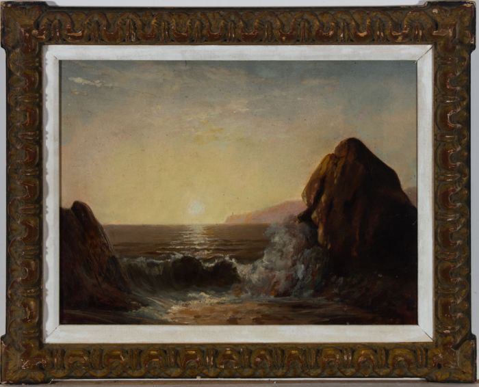 Fine Late 19th Century Oil - Crashing Waves at Sunset