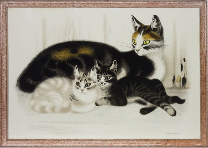 Aage Sikker Hansen (1897-1955). - Mid 20th Century Lithograph, Three Cats