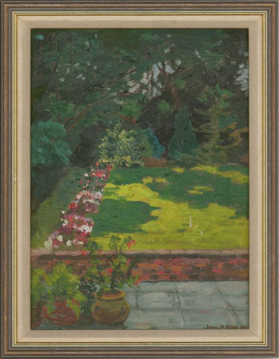 John P. Raw - 1980 Oil, Summer Garden View