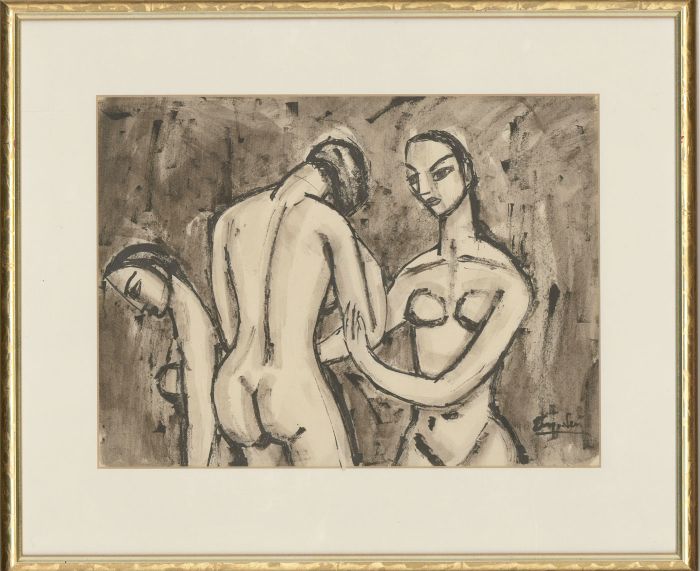 Enrico Seri - 20th Century Pen and Ink Drawing, Three Nude Figures