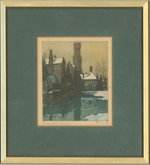 Nicholas Hornyansky (1896-1965) - Framed Etching, Rosary Quay, Bruges