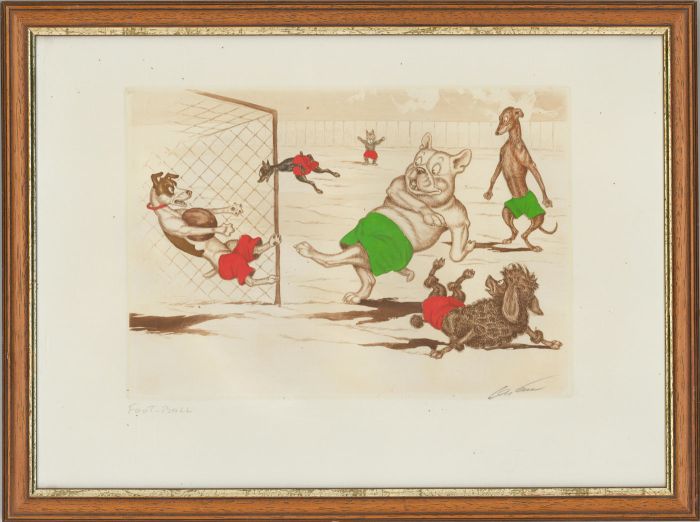 Boris O'Klein (1893-1985) - 20th Century Etching, Football, Dogs of Paris