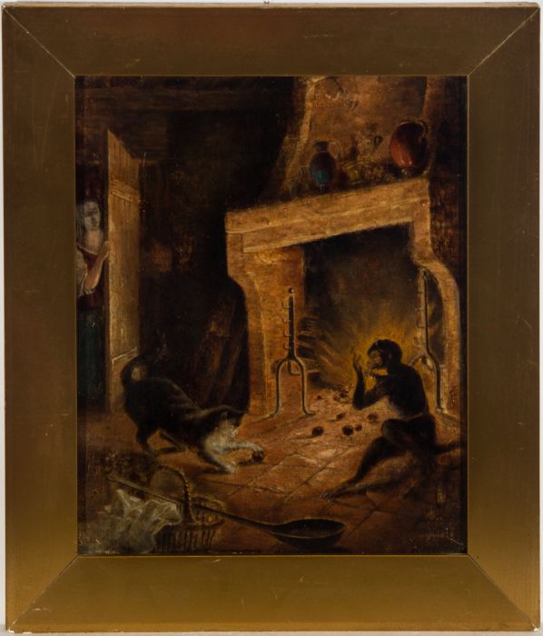 Late 19th Century Oil - The Monkey and the Cat