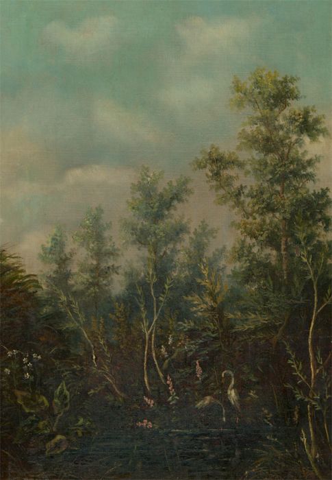 Late 19th Century Oil - Landscape River Scene with Swans 