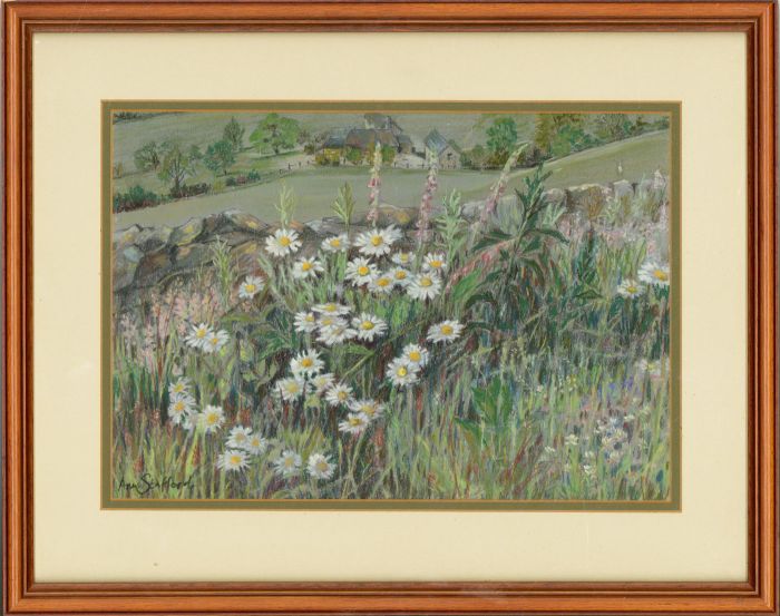 Anne Stafford - Framed 20th Century Pastel, Roadside Flowers