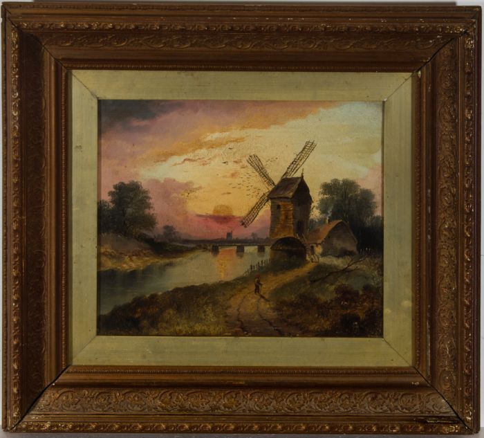 W. Shepard - Late 19th Century Oil, Sunset View with Windmill