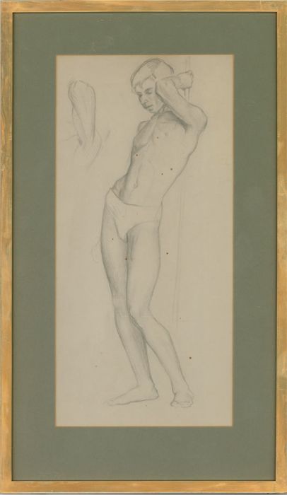 Framed Early 20th Century Graphite Drawing - Male Figure Study