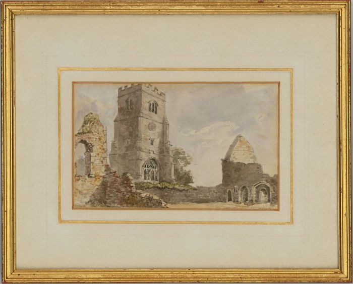 Attrib. S. Anthony - Framed 1848 Watercolour, Church Ruins, Charing, Kent