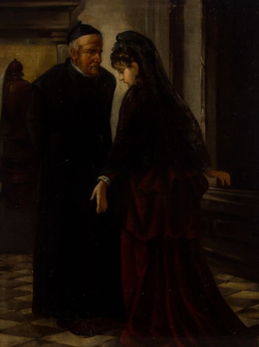 After Ludwig Passini (1832-1903) - Late 19th Century Oil, Earnest Conversation