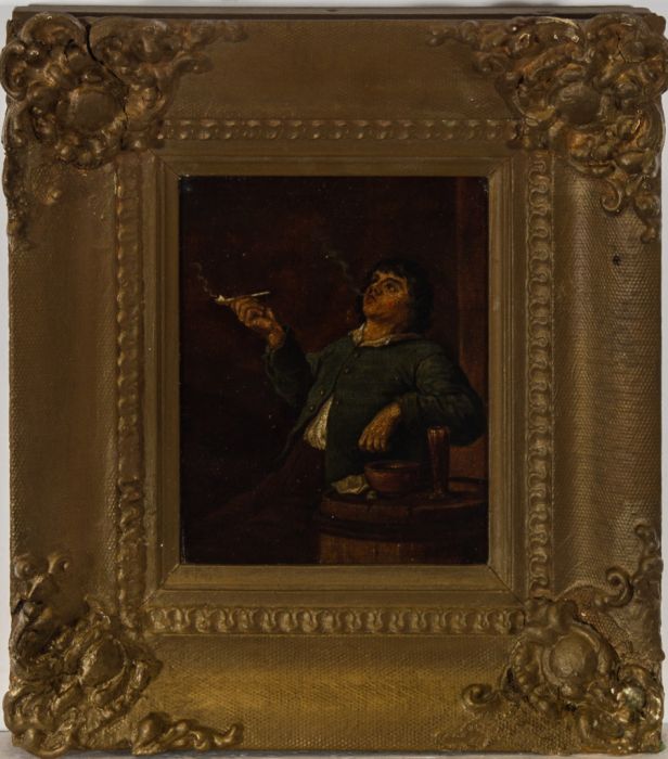Framed 19th Century Dutch School Oil - The Smoking Man