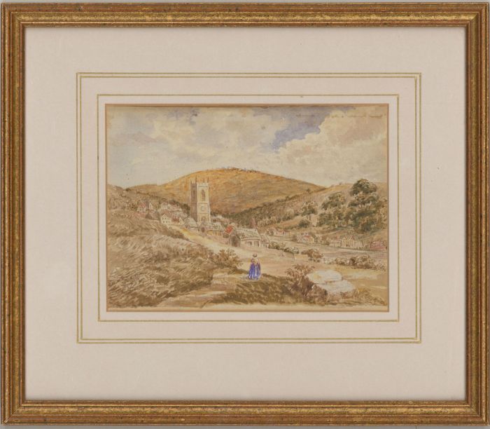 Framed Late 19th Century Watercolour - Country Village Walk