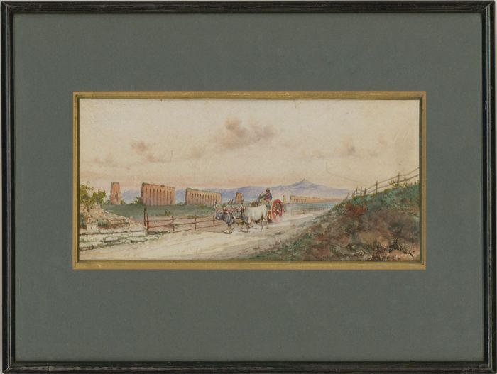 Framed 1900 Watercolour - Claudian Aqueduct, Rome