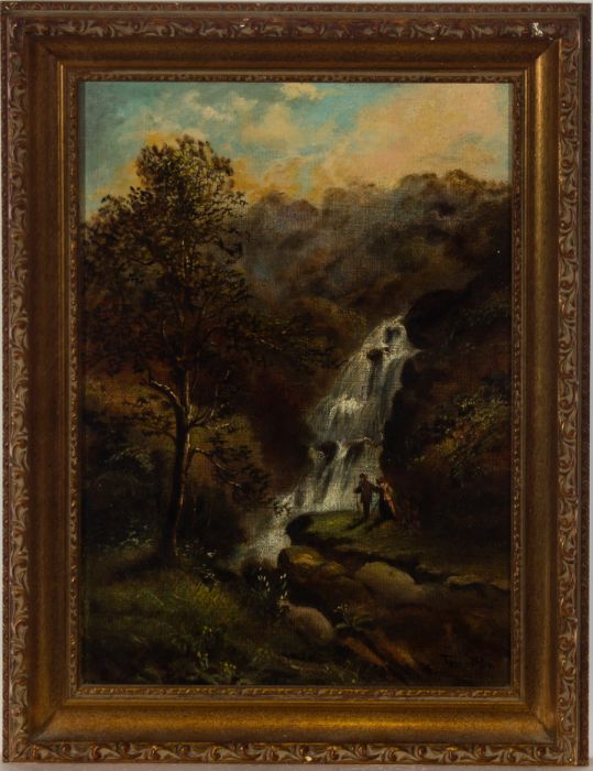 Late 19th Century Oil - Figures by Waterfall