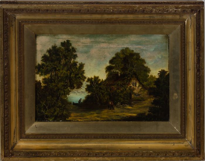 Late 19th Century Oil - Fisherman and Cottage