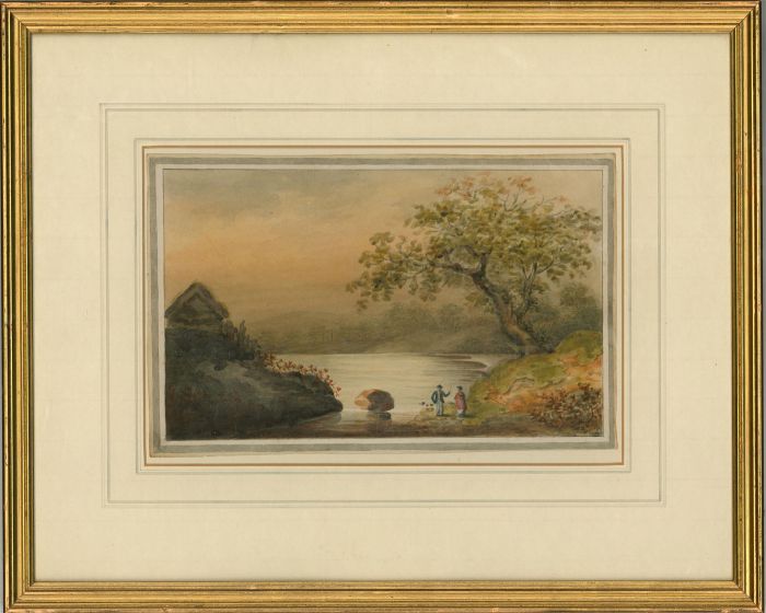 Gideon Yates (act.1790-c.1837) - Early 19th C. Watercolour, Sunset by the River