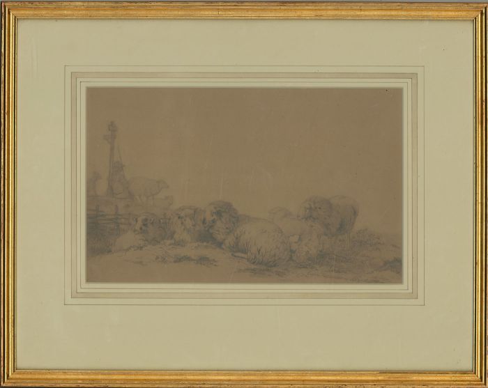 Eugène Verboeckhoven (1798-1881) - 1862 Graphite Drawing, Shepherd and His Sheep