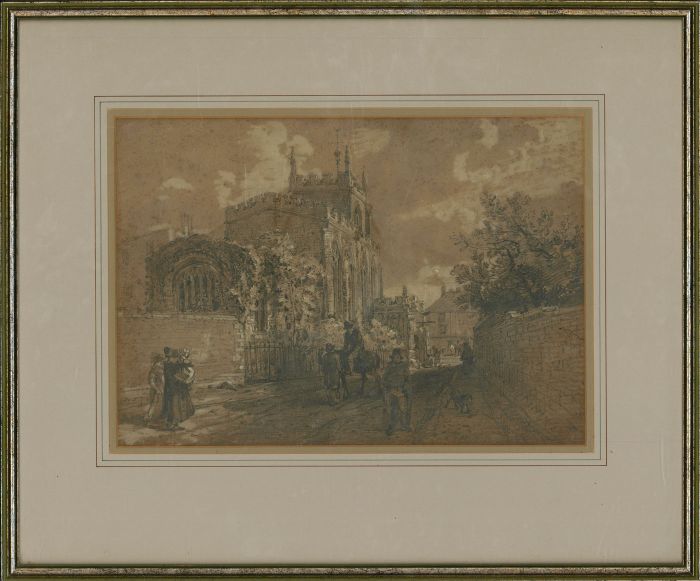 Framed Mid 19th Century Graphite Drawing - English Church Lane