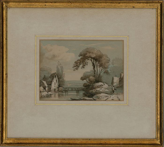Attrib. James Robertson (fl.1815-36) - Watercolour, Cottages By the Stream
