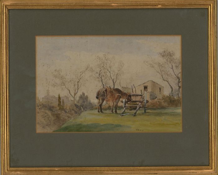 T.B.W.E. - Framed Early 20th Century Watercolour, Horse and Cart