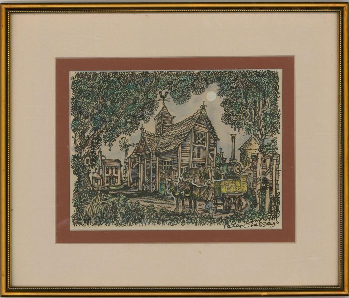 Peter Classey - 20th Century Pen and Ink Drawing, Summer at the Barn