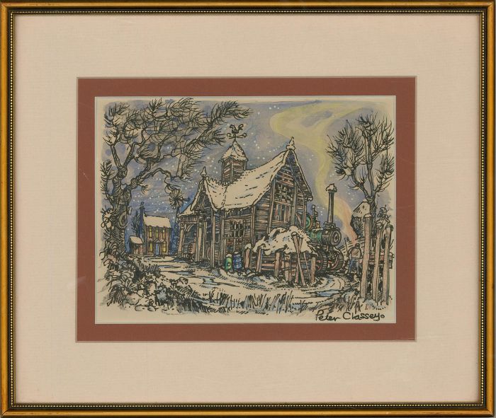 Peter Classey - 20th Century Pen and Ink Drawing, Winter at the Barn