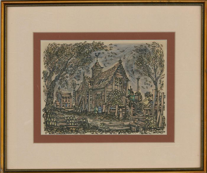 Peter Classey - 20th Century Pen and Ink Drawing, Strong Winds