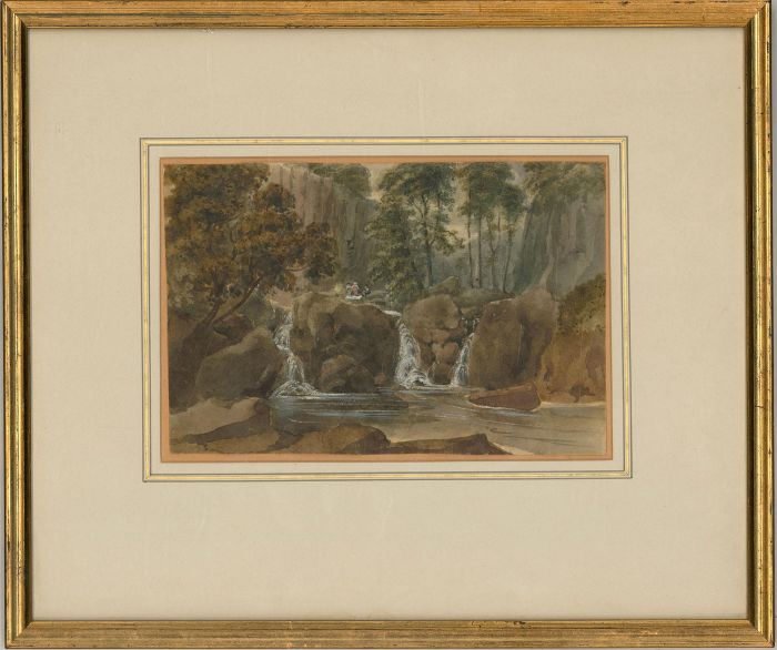 Framed C. 1820 Watercolour - Campsite view