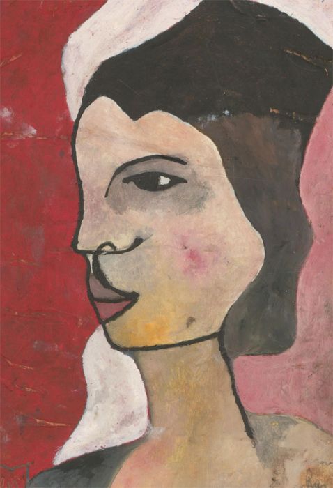 Ben Carrivick - Signed Contemporary Oil, Red/White/Pink Portrait
