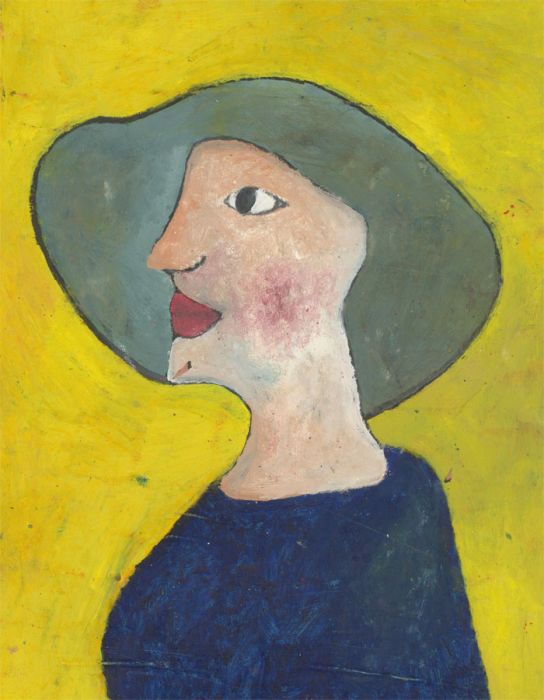 Ben Carrivick - Signed Contemporary Oil, Grey, Yellow and Blue Portrait
