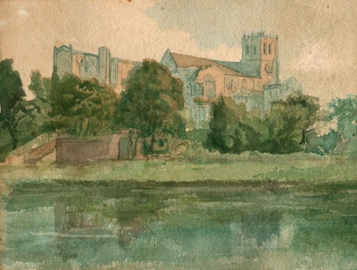 19th Century Watercolour of Lakeside Abbey