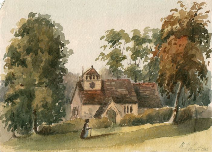 1865 Watercolour Landscape with House and Figure