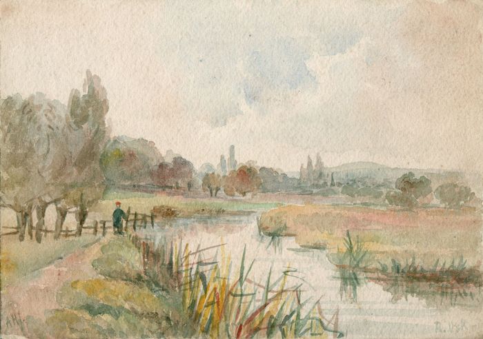 A.H.J. - 19th Century Watercolour, The River Usk, Nr. Brecon Beacons