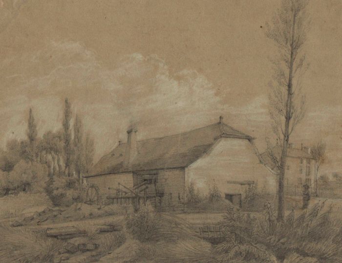 Fine 19th Century Pencil Drawing of a Mill