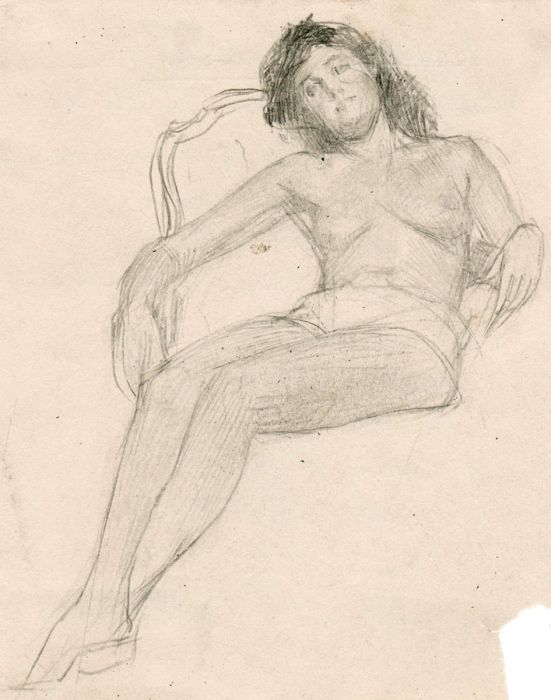 Good Mid 20th Century Pencil Sketch - Reclining Nude